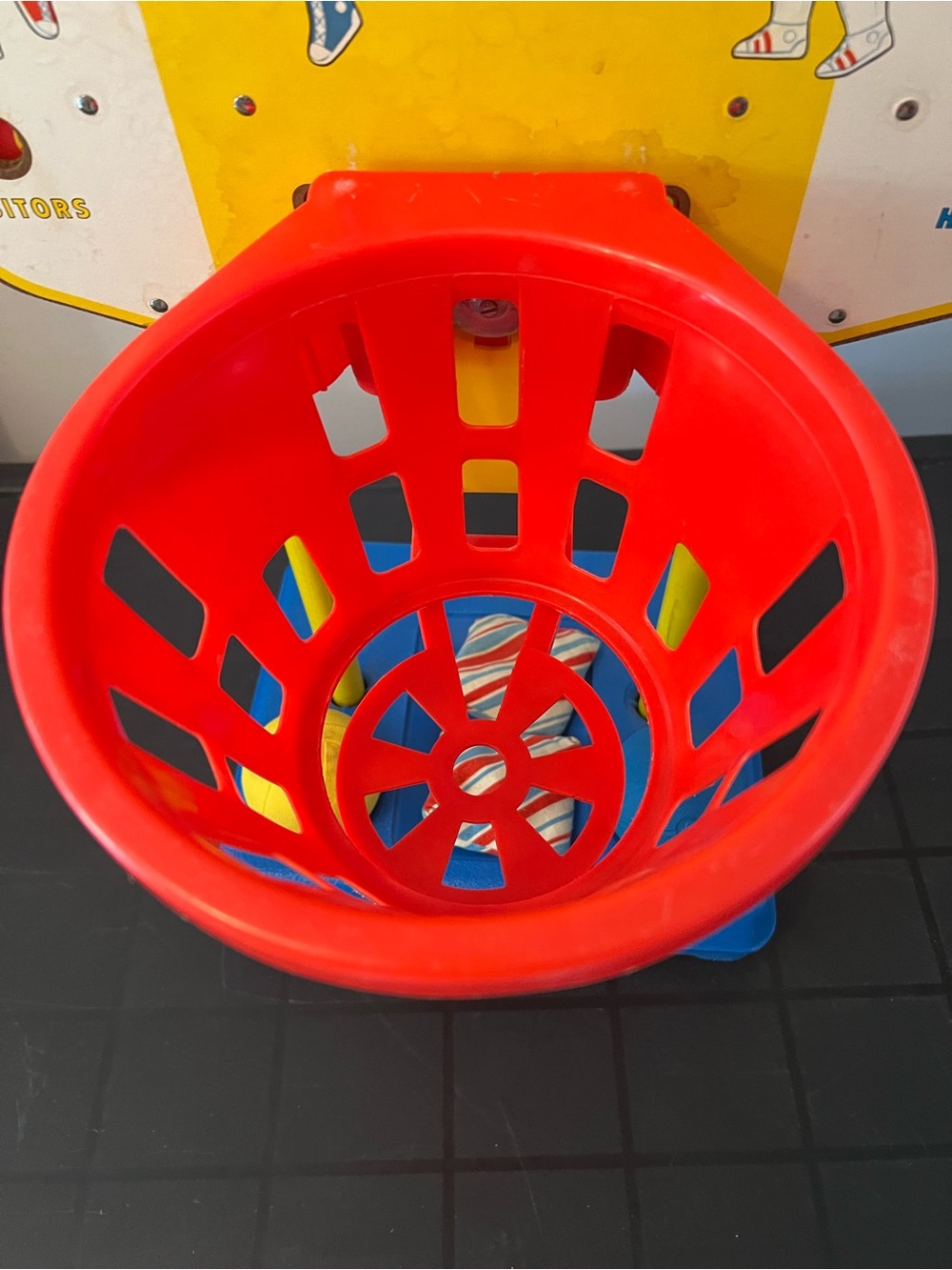 Vintage Fisher-Price Red, Blue & Yellow Kids Table Top Basketball Hoop Toy - Picture 3 of 10